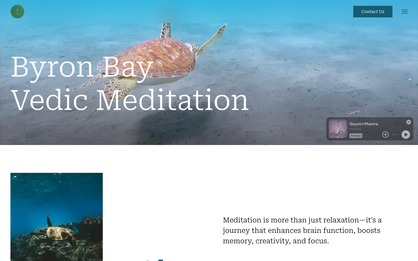 Byron Bay Vedic Meditation website, designed by Yunolabs
