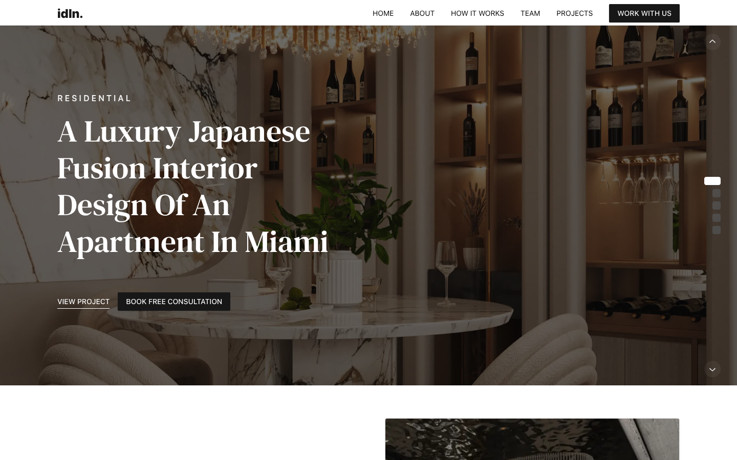 IDLN Interior Design Studio website, designed by Yunolabs